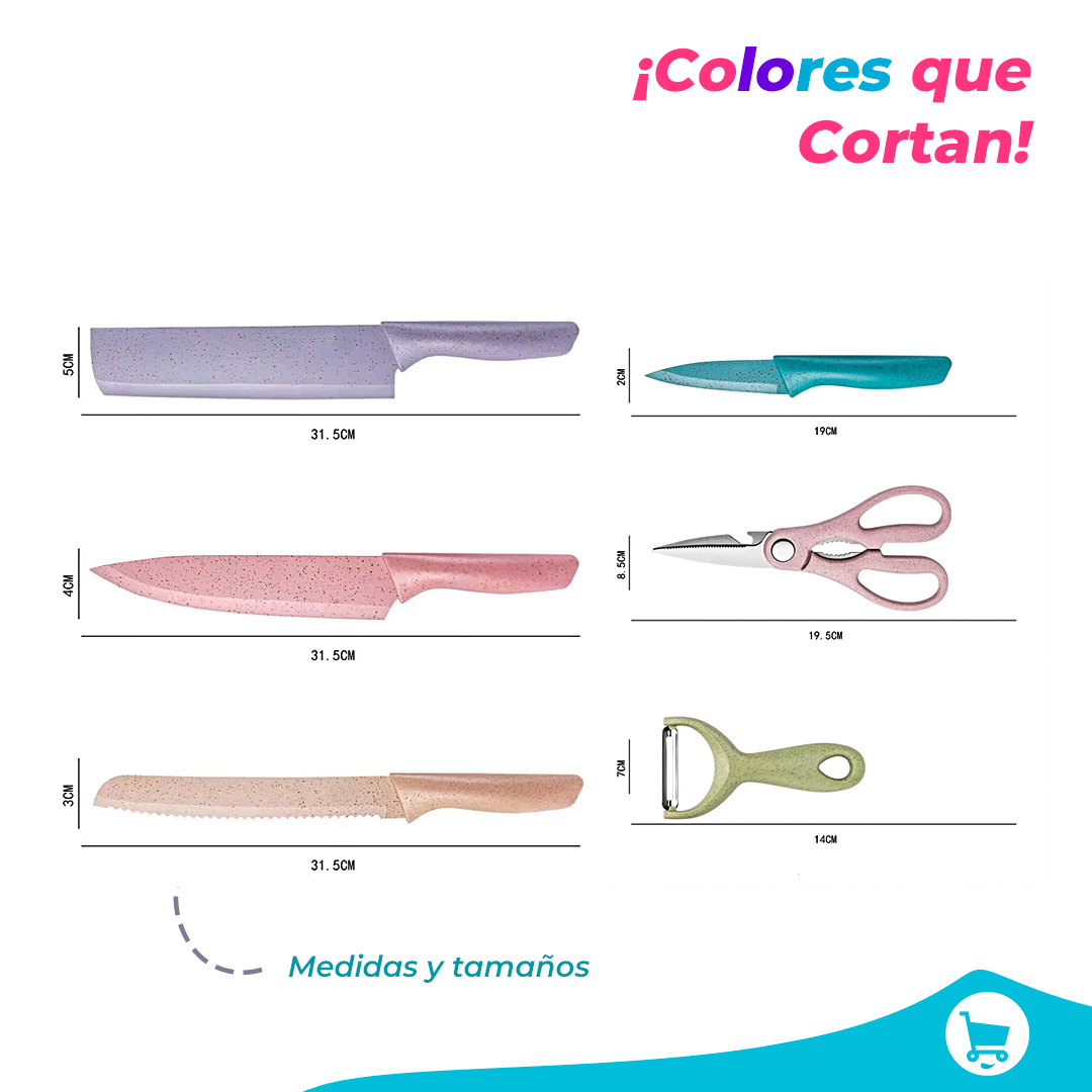 SET DE CUCHILLOS MULTICOLOR X 6 UNIDADES